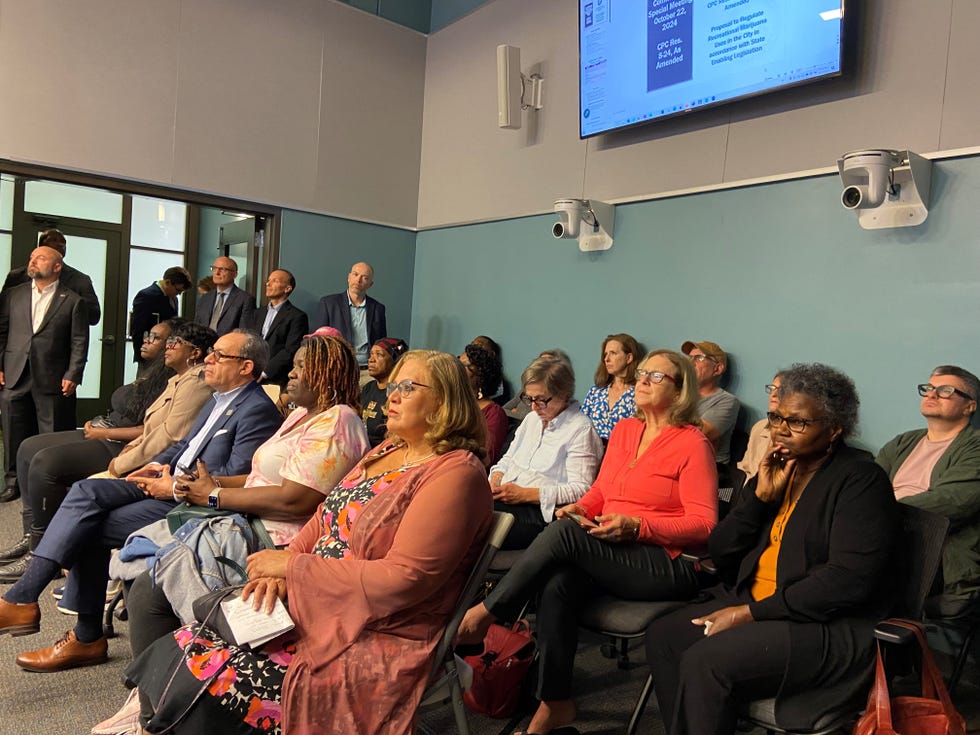 City council members and members of the public are awaiting public comments at the Wilmington City Planning Commission meeting on October 22, 2024.